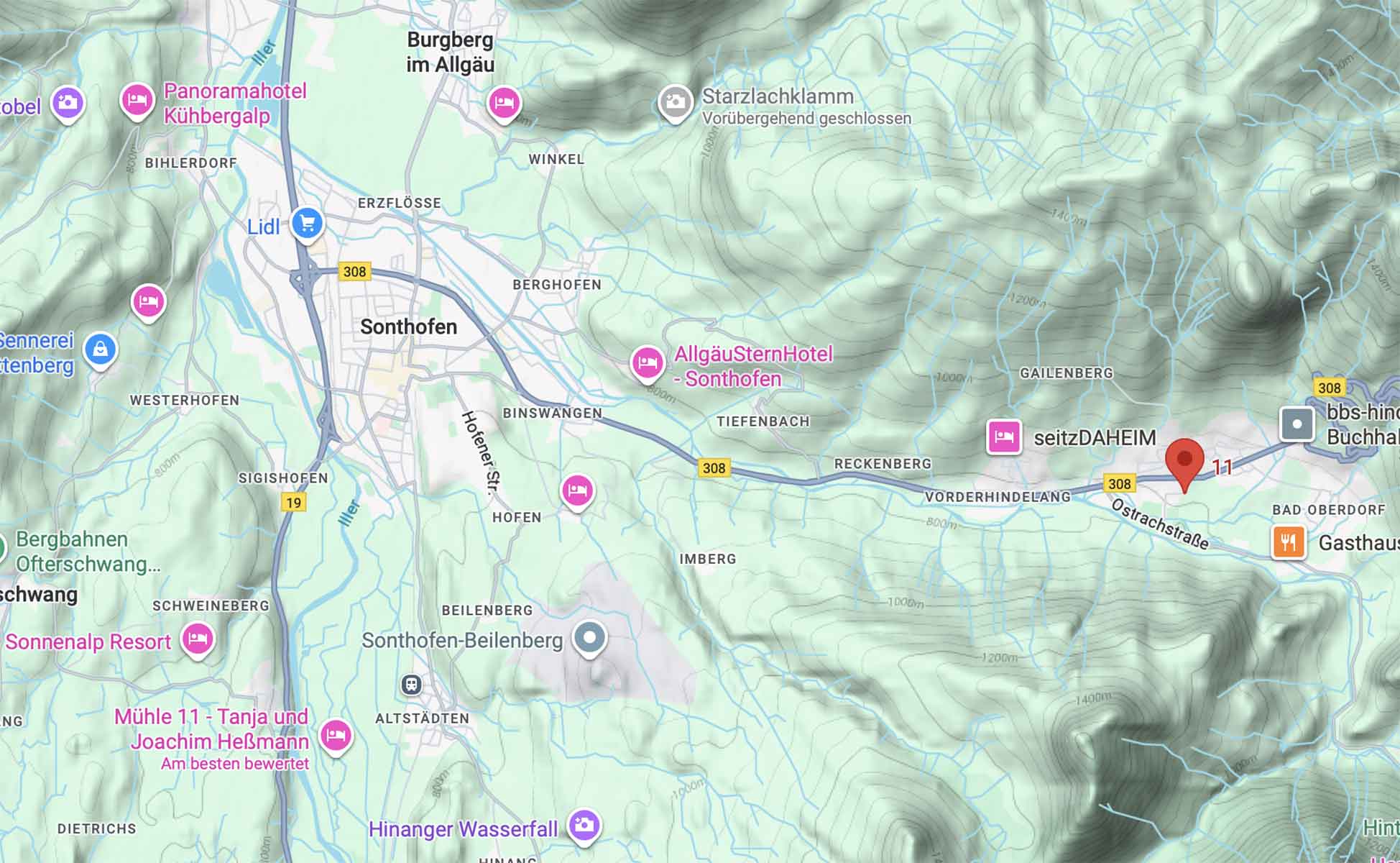 Lage Ferienwohnung Alpenfreizeit Bad Hindelang